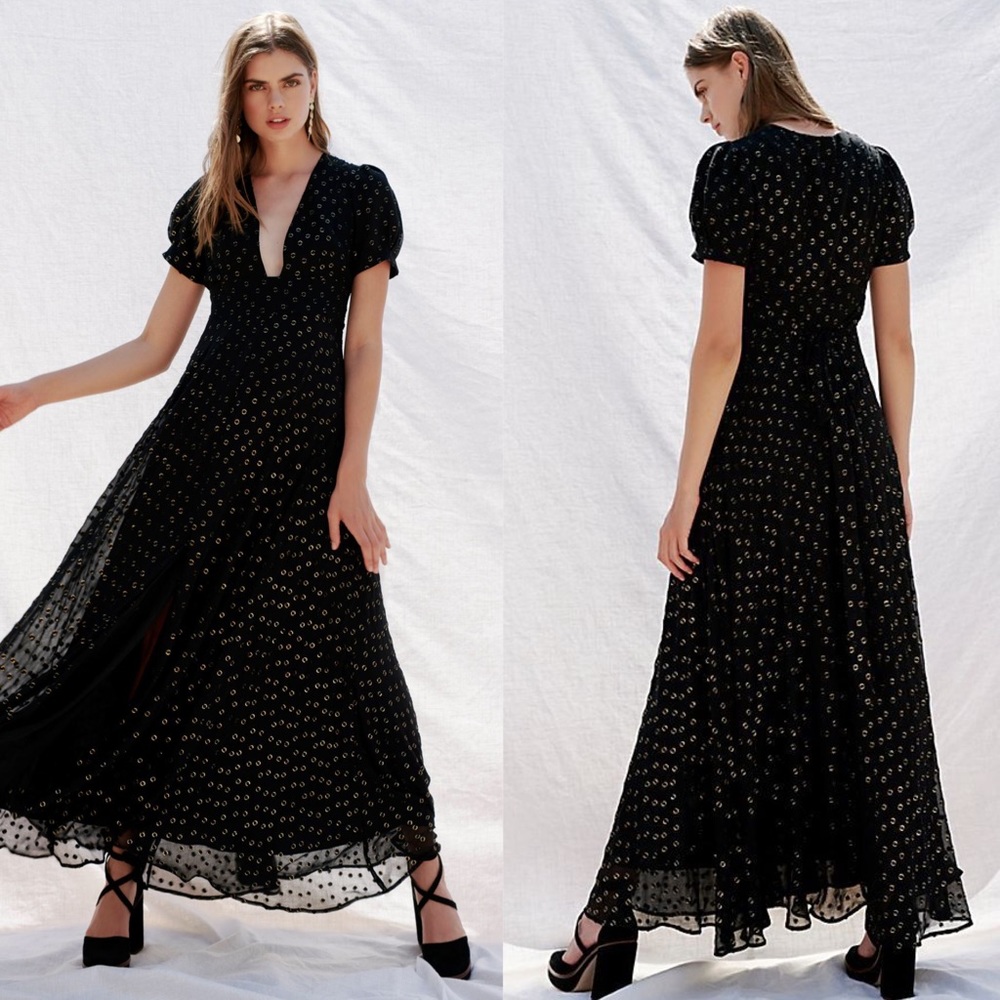 Free People Wanderer V-Neck Chiffon Maxi Dress